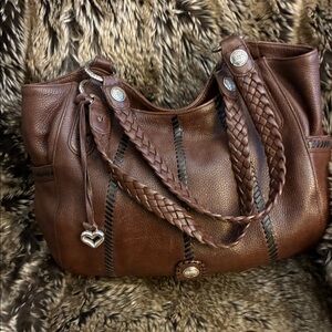 Brighton Elegant Braided Handle Brown Satchel
